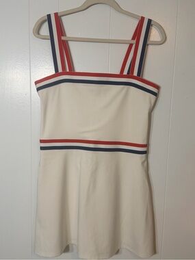 Reformation Cream Mini Dress with Red & Navy Stripes